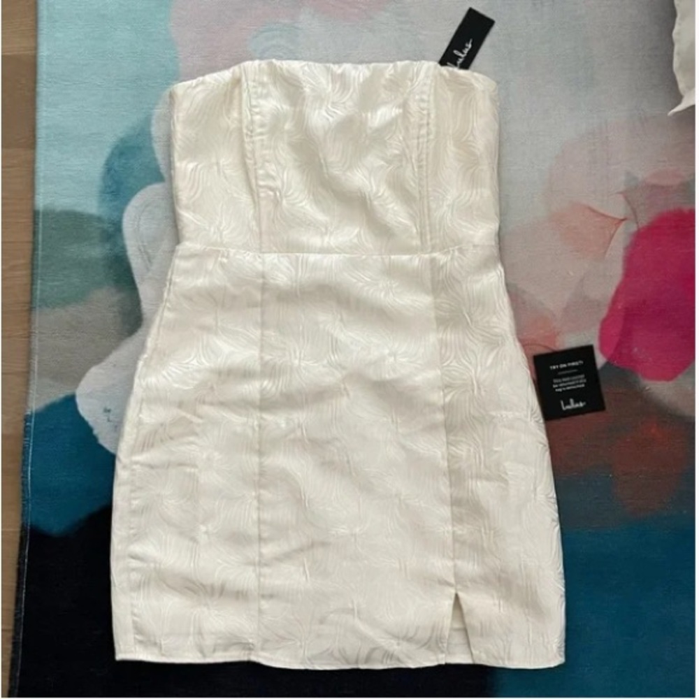 Lulus Corset Cream Metallic Jacquard Mini Dress